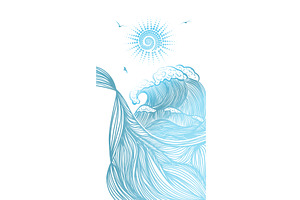 Sun and sea graphics vertical, an Illustration by Nenahliadava Design