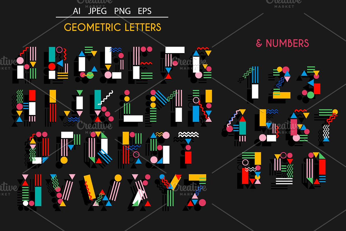 Geometric letters and numbers, a Decorative Illustration by MalinaShop (Photo 1 of 3)