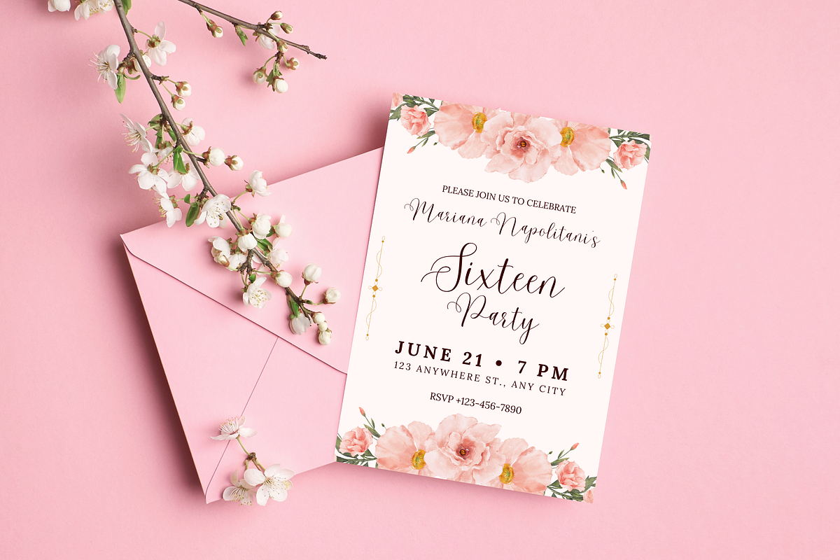 5 Sweet Sixteen Invitations Floral, a Templates & Theme by TemplateCastleStore (Photo 3 of 9)