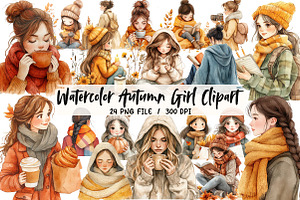 Watercolor Autumn Girl Clipart, an Illustration by Libby Wishes