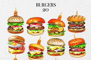 Watercolor Burgers Clipart, a Food Illustration by DiashaArt (Thumbnail 2 of 5)