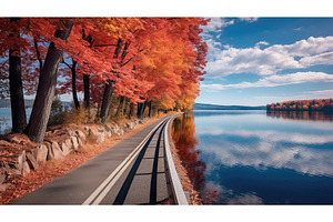 nature road by lake ai generated, a Beauty & Fashion Photo by pikepicture