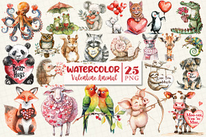 Funny Valentine's Animals Clipart, a Work Illustration by OK Design