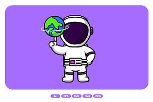 Cute Astronaut Playing Earth Ball