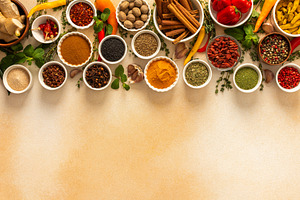 Assortment of vibrant spices, a Food & Drink Photo by Pundateam