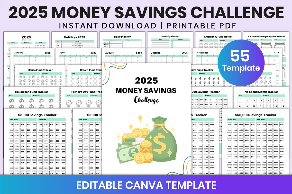 2025 Money Savings Challenge Canva, a Stationery Template by Shumaya