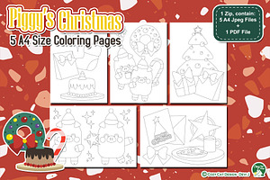 Piggy Christmas Coloring Pages, an Education Illustration by Cozy Cat Design