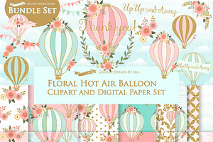 Hot Air Balloon Glitter Gold Set