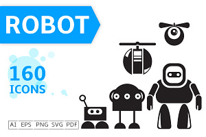 Robot Character Glyph Icons Set