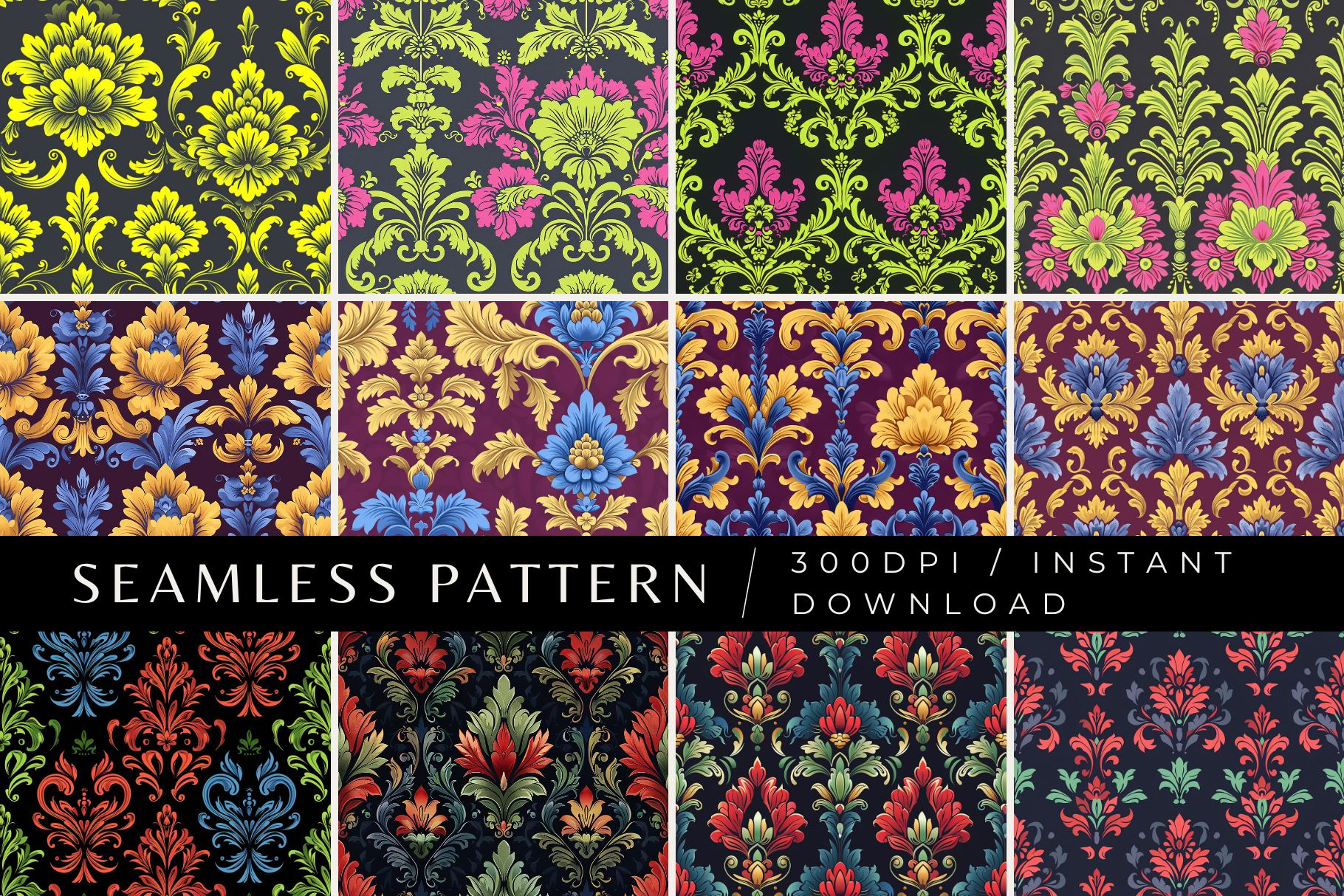 12 Modern Mod Damask Patterns, a Pattern Graphic by Inknfolly