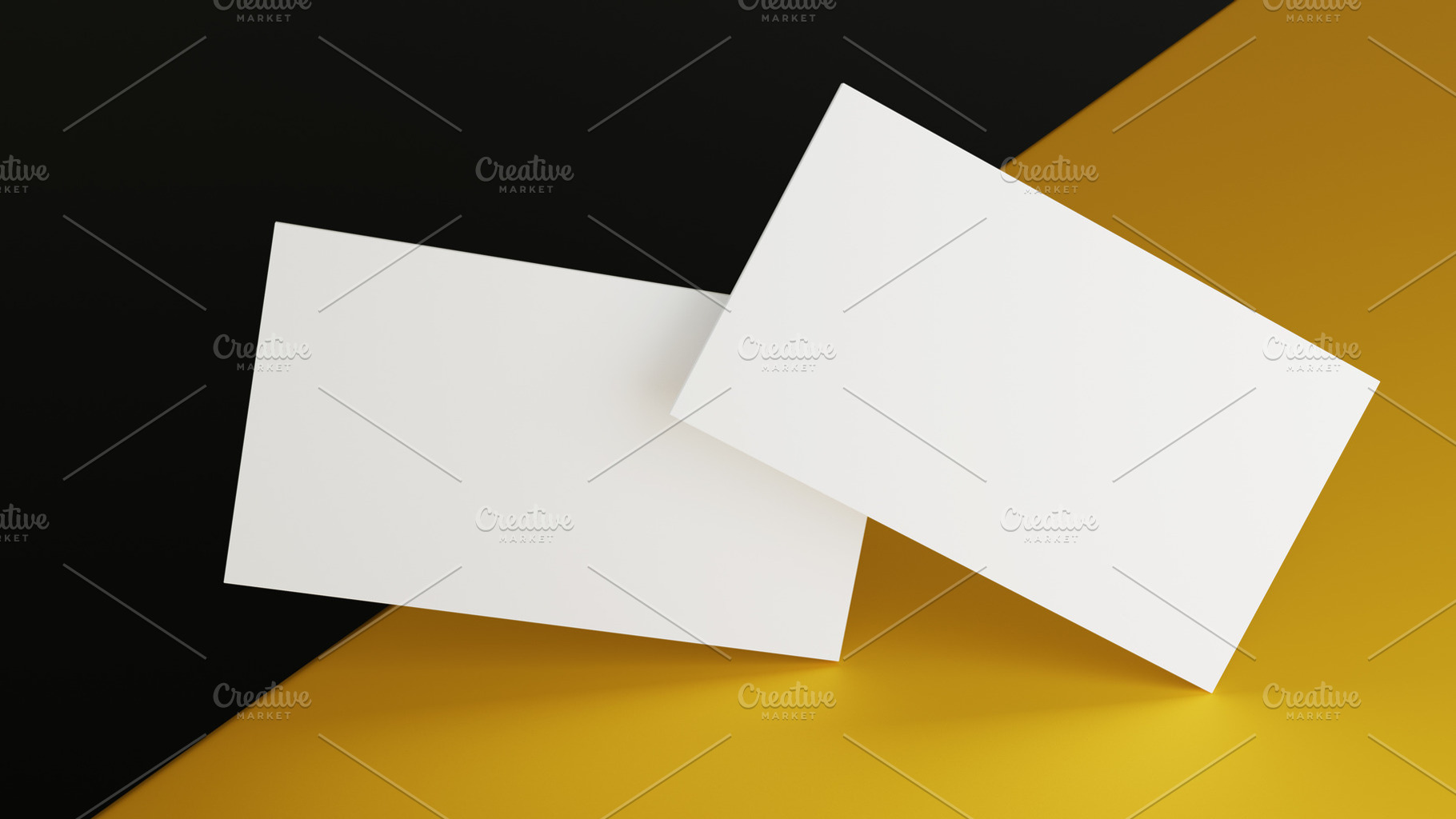 White business card mockup stacking on yellow black color table, a Business Photo by Ministocker