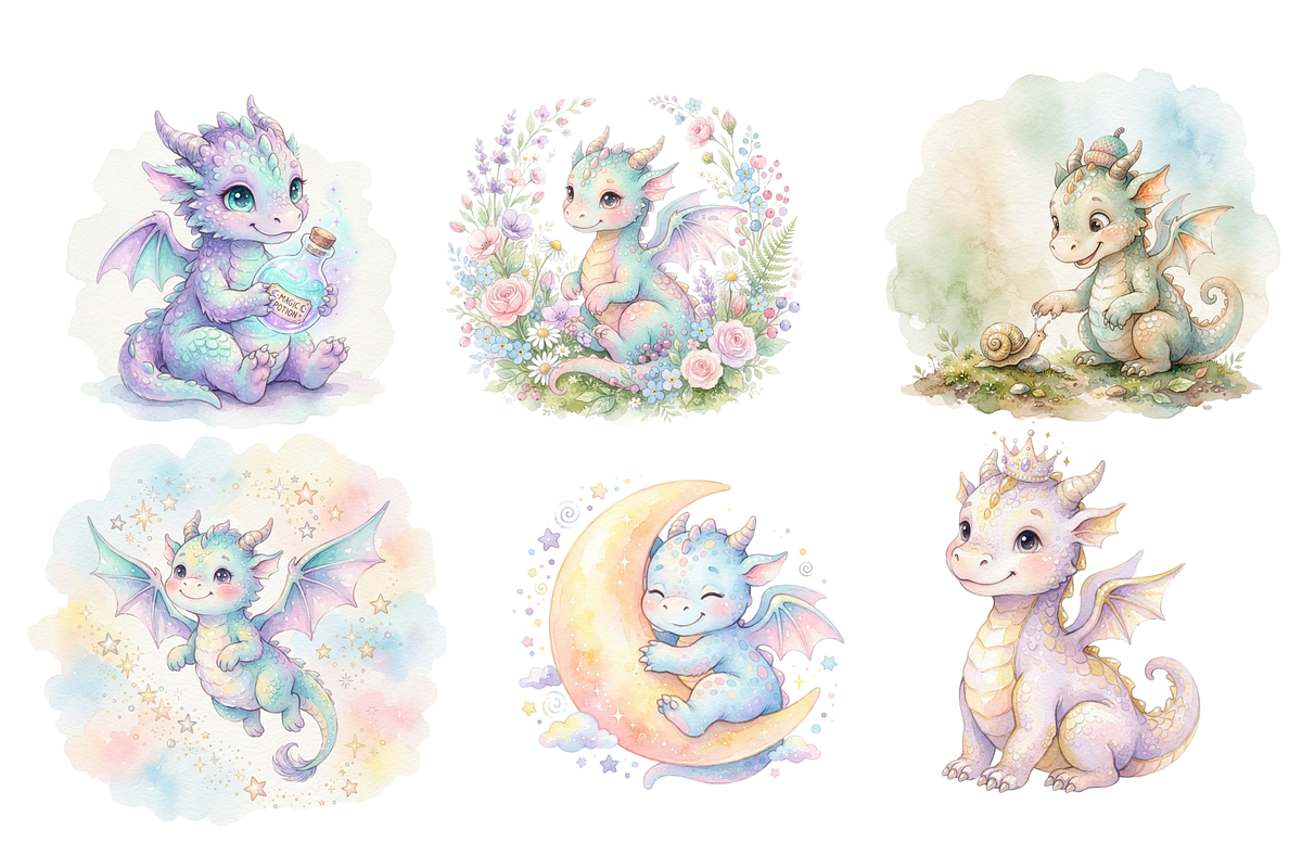 watercolor Baby Dragons cliparts, an Animal Illustration by BerryPieArt (Photo 3 of 4)
