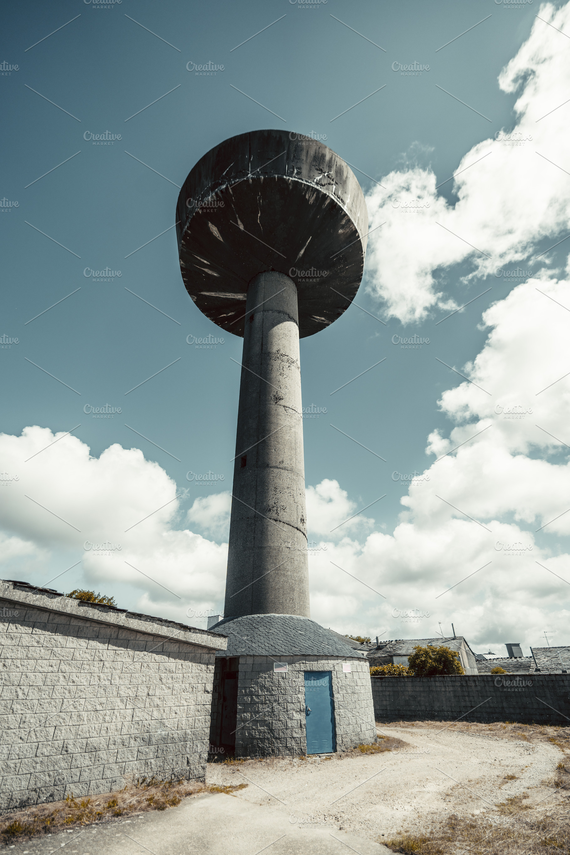 Concrete water tower view, an Architecture Photo by SkyNext