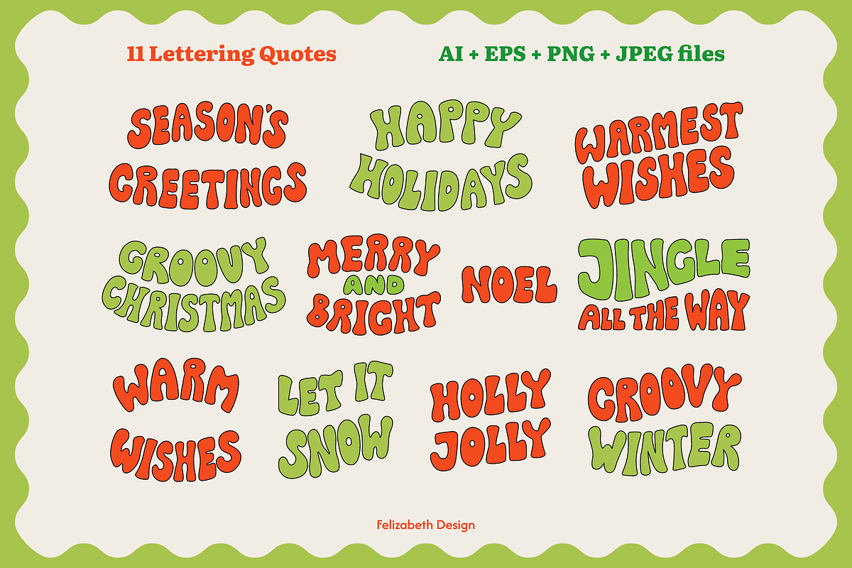 Groovy Christmas | Cliparts, a Seasonal Illustration by Felizabeth Design (Photo 4 of 9)