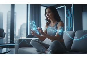 Young woman using futuristic health, a Technology Photo by Igor Tichonow