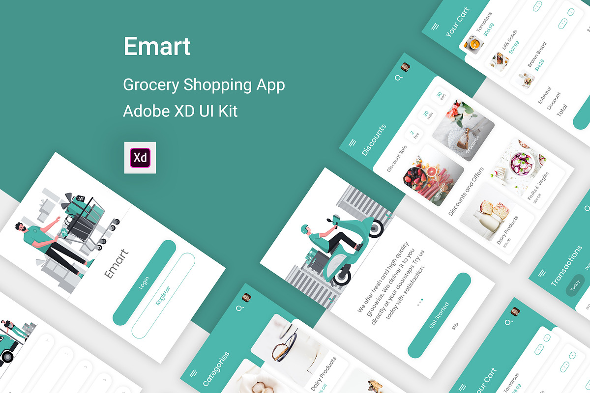 Emart -Grocery Shopping Adobe XD App, an UI Kit Template by themelove (Photo 1 of 10)