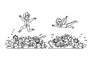 play autumn kid jump vector, a Person Illustration by pikepicture