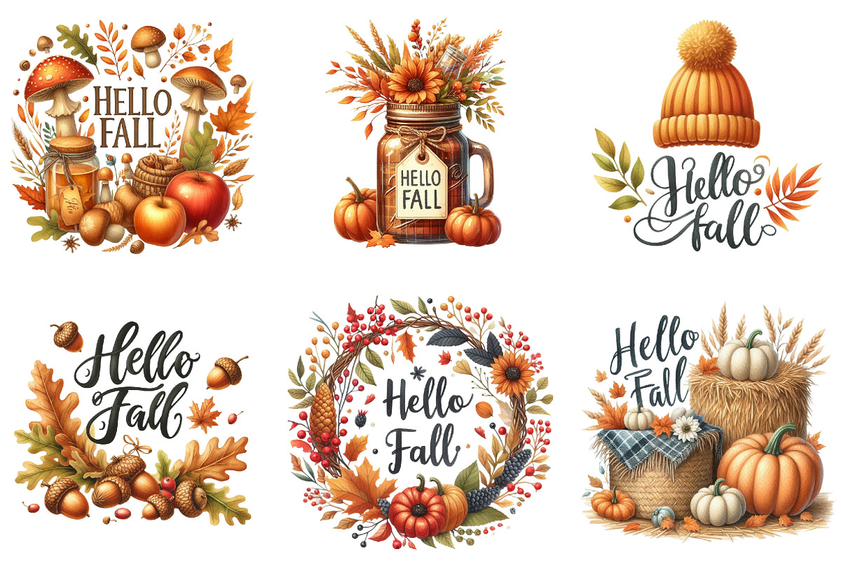Hello Fall Sublimation Clipart, an Illustration by DreamArtGraphic (Photo 5 of 6)