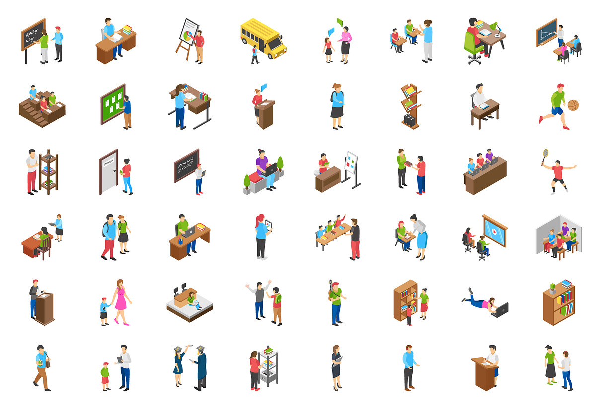 100 Education Isometric Icons, a Duotone Icon by Vectors Market (Photo 3 of 3)