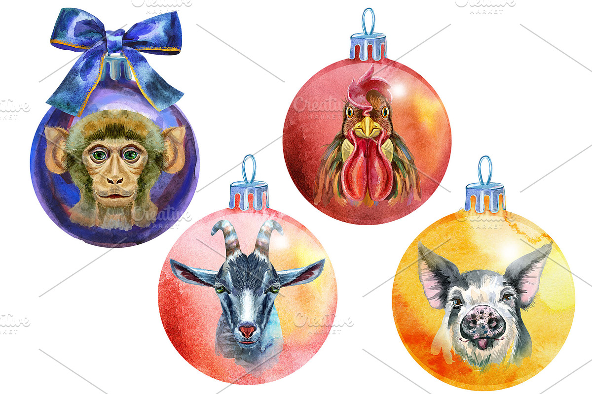 Christmas baubles with animals, an Animal Illustration by Watercolor fantasy (Photo 4 of 4)