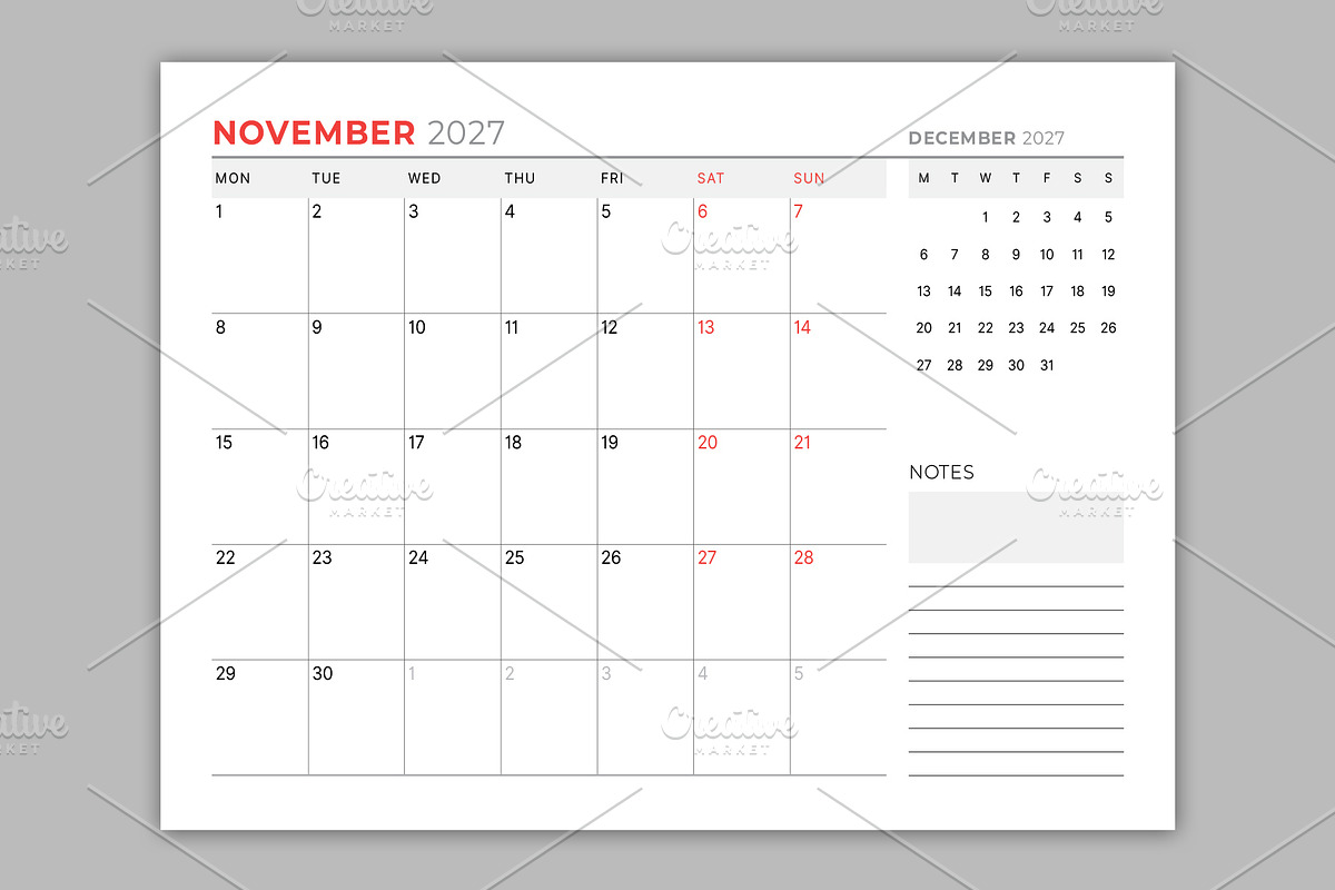 2027 Vector Calendar | Planner, a Texture Illustration by mikhailmorosin (Photo 5 of 6)