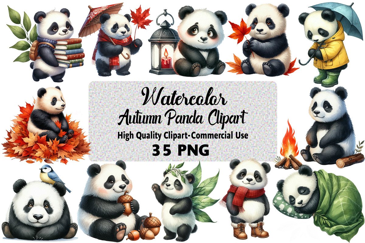 Autumn Panda Clipart Bundle, an Illustration by Daily.Designs (Photo 1 of 5)