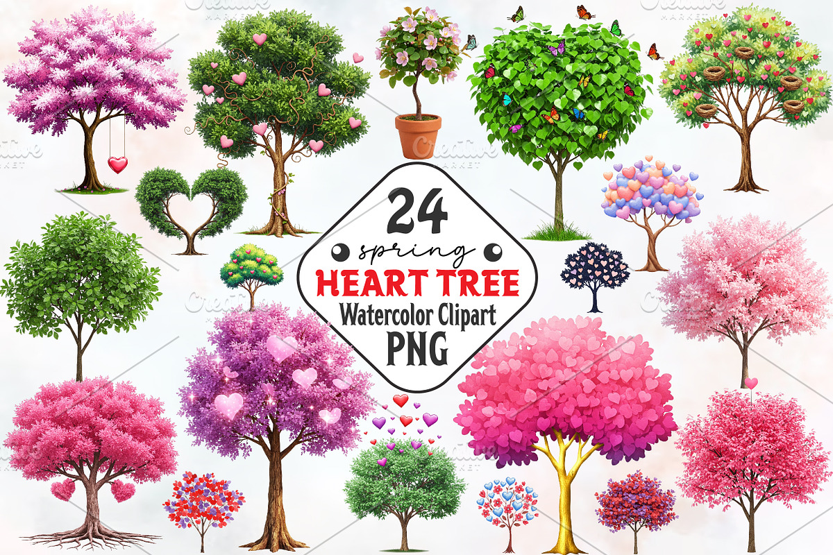 Spring Hearts Tree Clipart, an Illustration by RobertsArt (Photo 1 of 7)