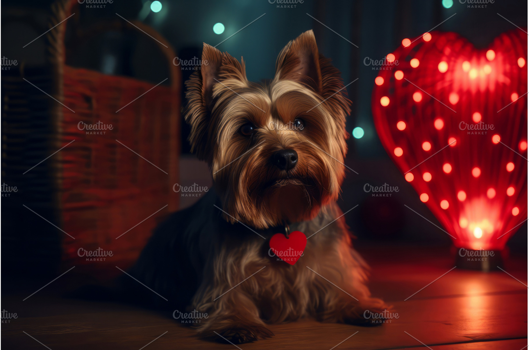 Yorkshire terrier with heart collar, an Animal Photo by Ylivdesign