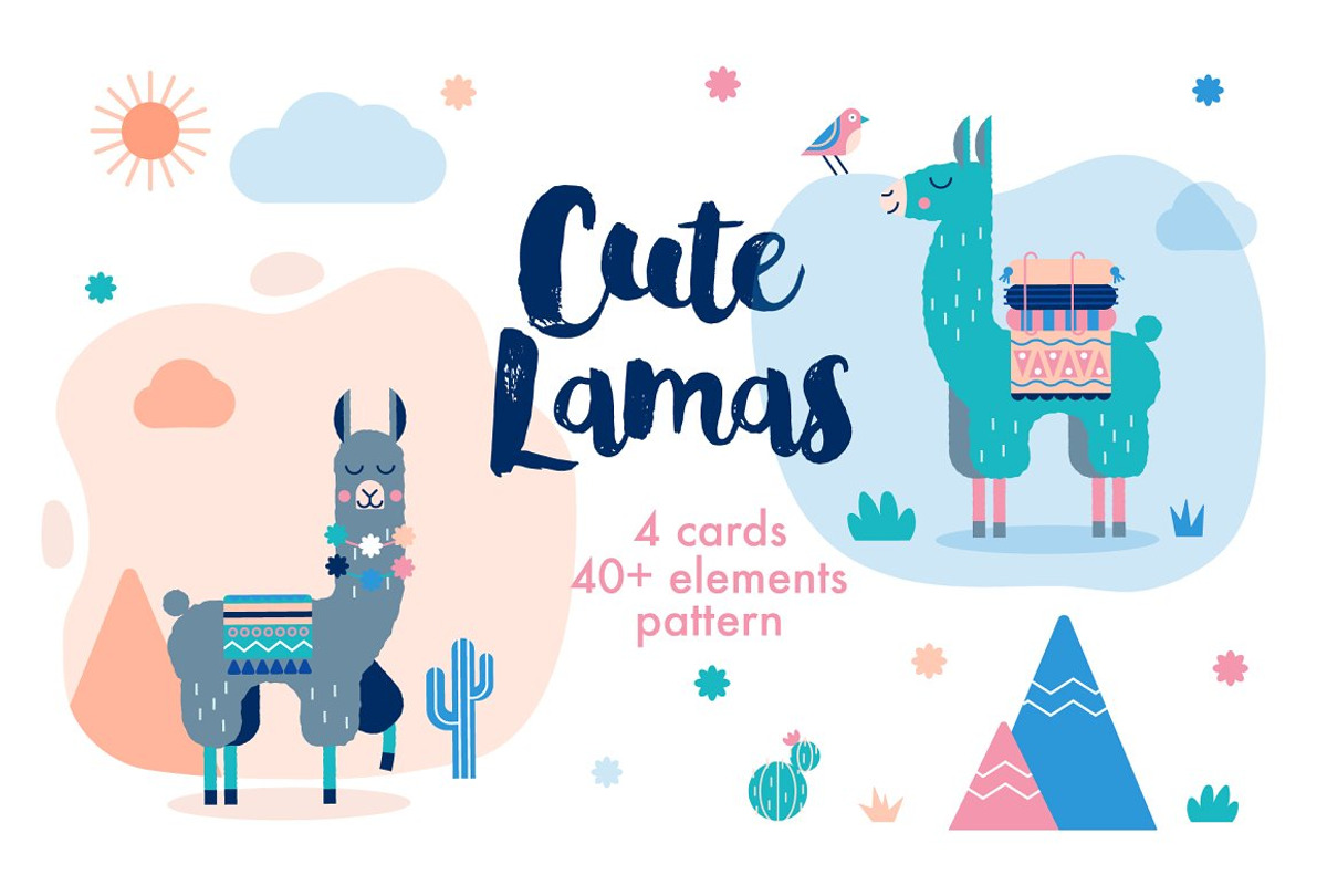 Cute Lamas, an Animal Illustration by BezierMagic (Photo 1 of 6)