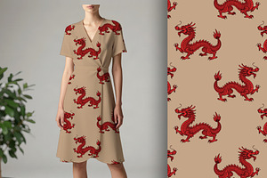 Regal Red Dragon on Beige Seamless