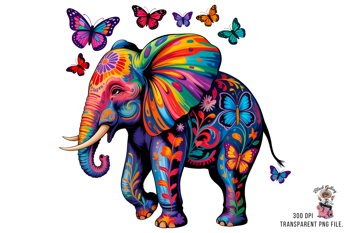 10 Colorful Floral Elephant PNG, a Graphic by Clipart Bloom (Photo 5 of 12)