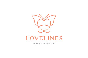 Lines Art Love With Butterfly Logo