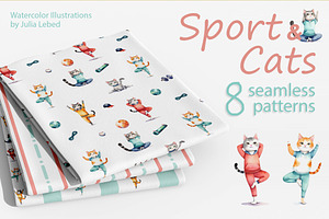 Pattern set Sport and cats, a Pattern Graphic by L- design studio
