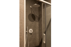 Modern shower cabin with grey tile, a Nature Photo by wip3out