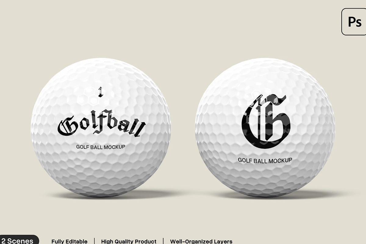 Golf Ball Mockup 2 Views, a Mockup by graphicsauce (Photo 1 of 4)