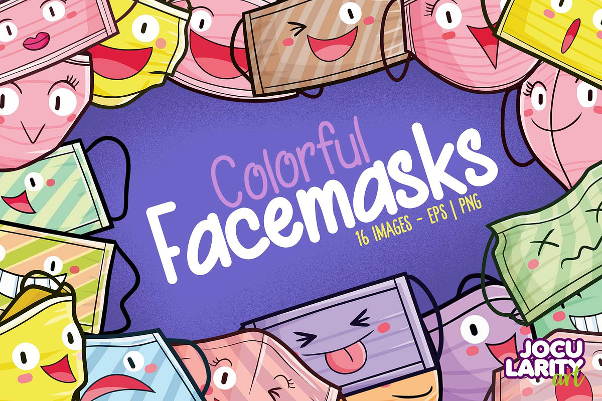Cute Colorful Facemasks Characters, a Healthcare Illustration by Jocularity Art (Photo 1 of 3)