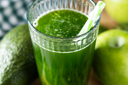 Green smoothie detox with Kale, avocado and apples on wooden table, a Food & Drink Photo by etorres69