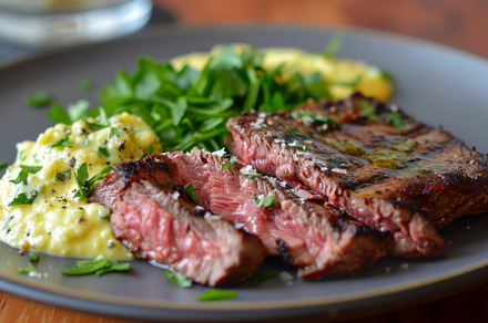 A plate of steak with garlic aioli,, a Photo by Iftikhar Alam