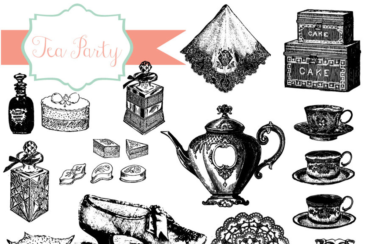 Tea Party Vintage Clipart & Brushes preview 2