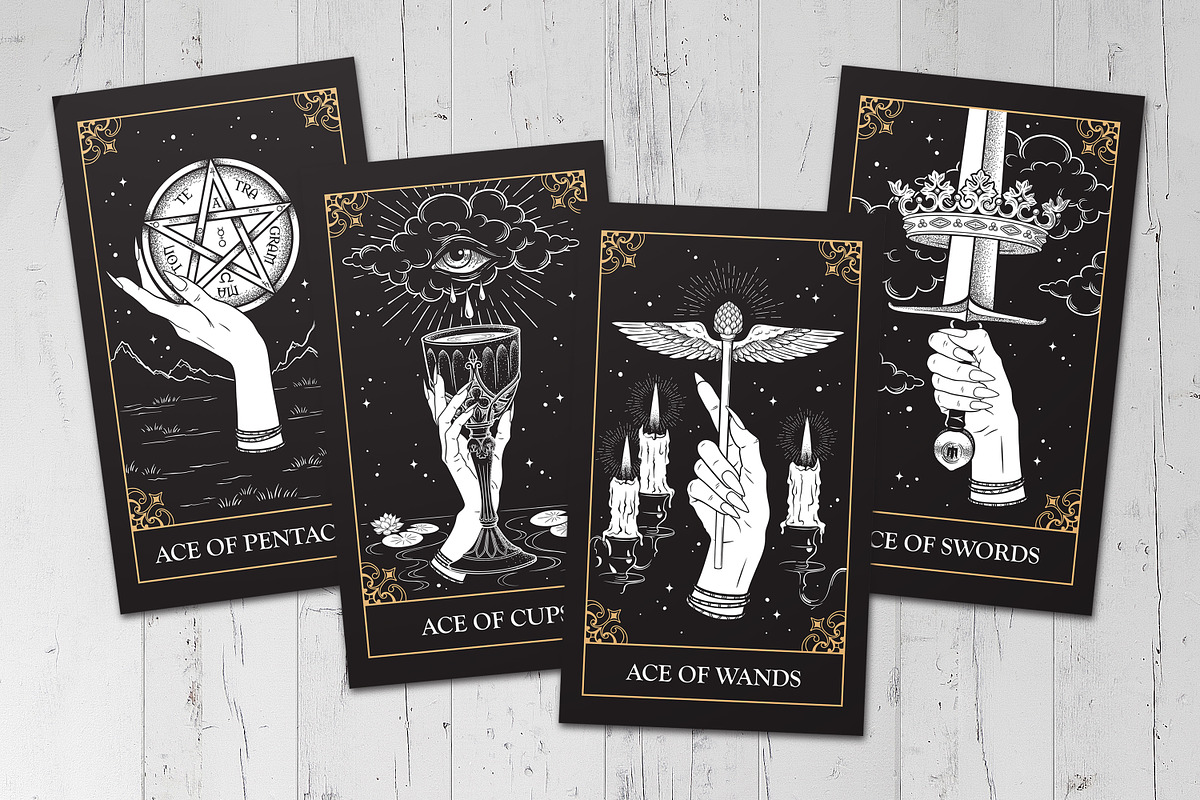 Tarot Aces Hand Drawn Vector Arts, a Decorative Illustration by Croisy (Photo 2 of 3)