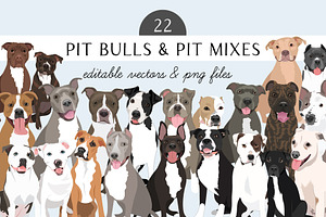 Pitbull Dogs Editable Vector Art