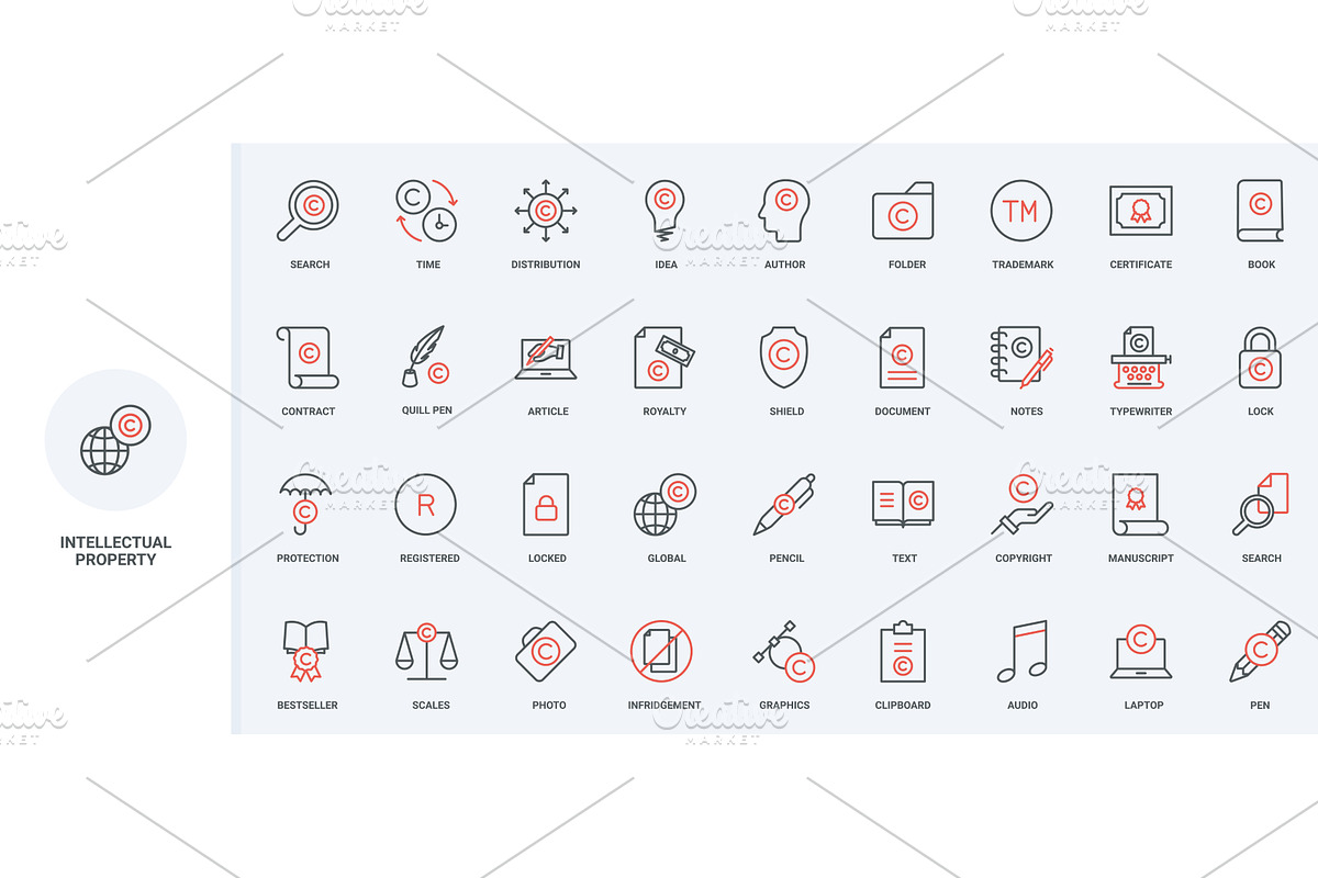 Copyright intellectual icons, a Technology Illustration by Lemberg Vector