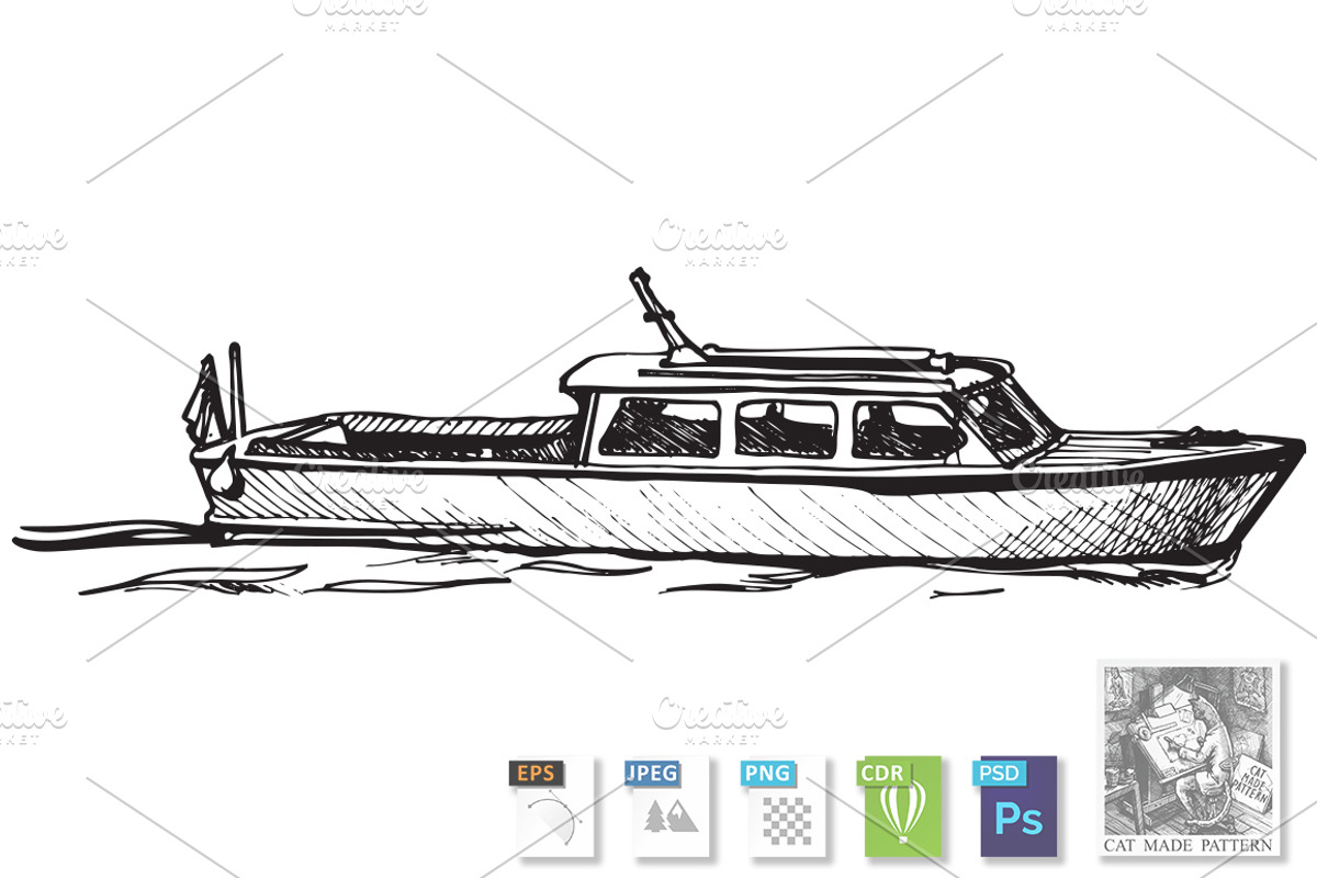 Motor boat, an Illustration by CatMadePattern