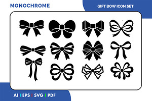 Gift Bow Simple Black Icon Set