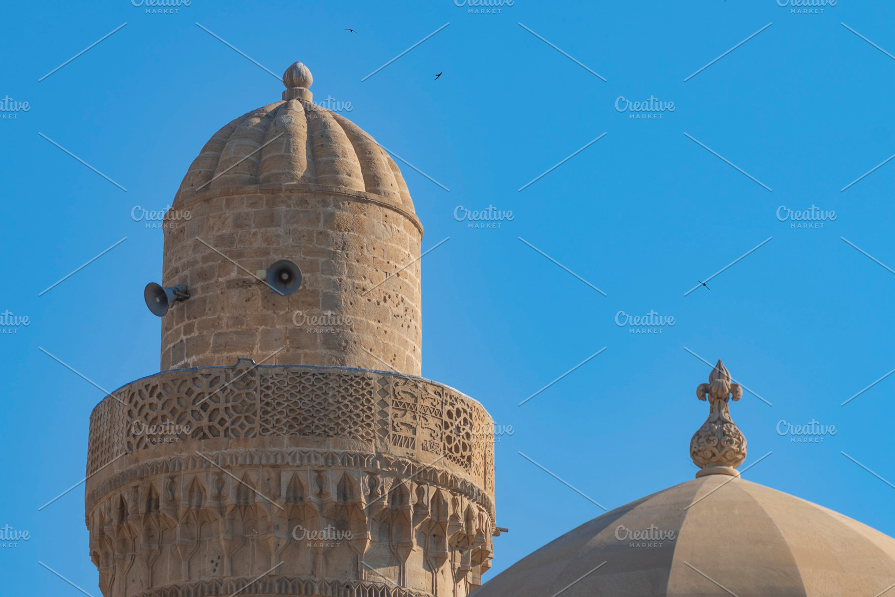 Mosque minaret and dome of Shirvanshah palace in Baku with blue, a Photo by Pictures for you!!!!!!!!!