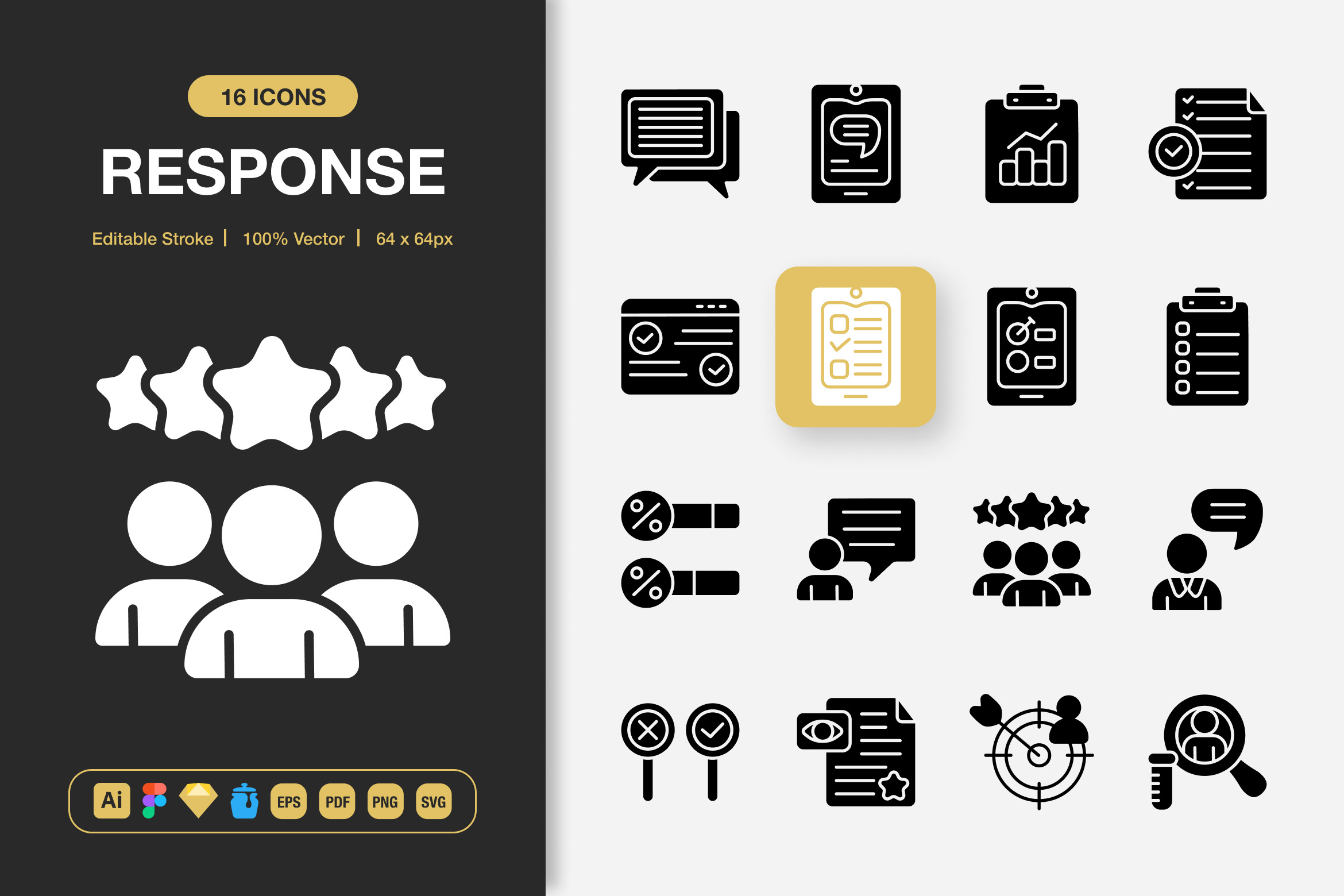 Response Solid Icons, a Solid Icon by Spacepixel Creative