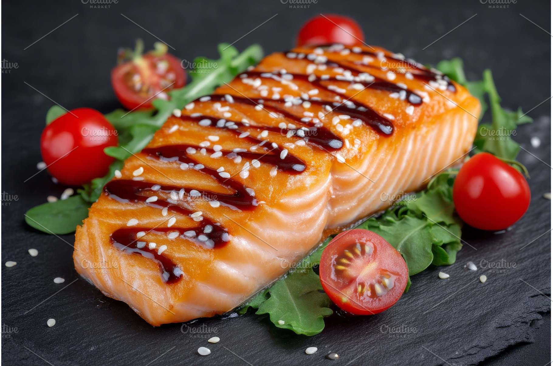A top view of a salad with salmon, a Food & Drink Photo by ZinetroN