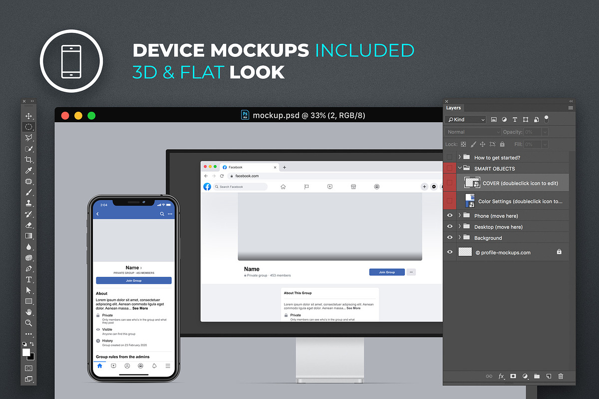 Facebook Group Profile Mockup, a Social Media Template by FEINGOLD (Photo 4 of 8)