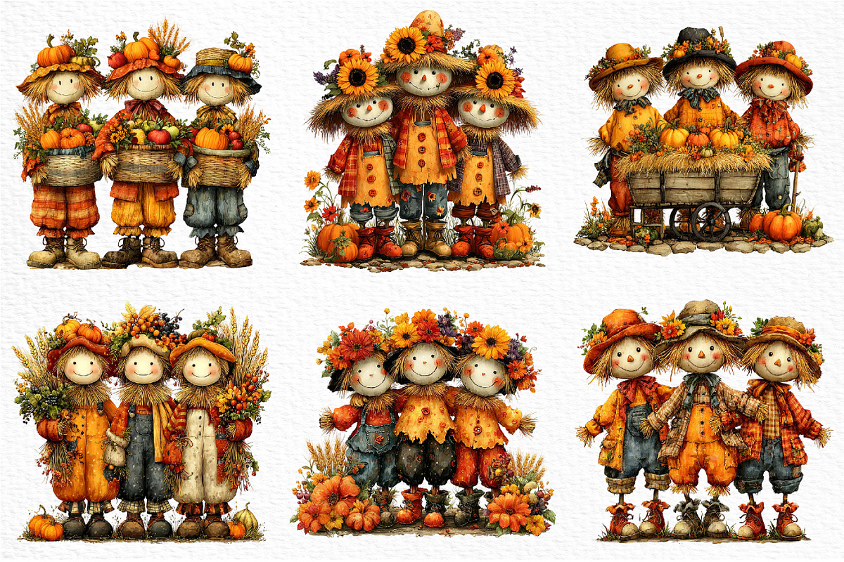 Whimsical Scarecrow Trio PNG, a Seasonal Illustration by Craft Nest (Photo 5 of 6)