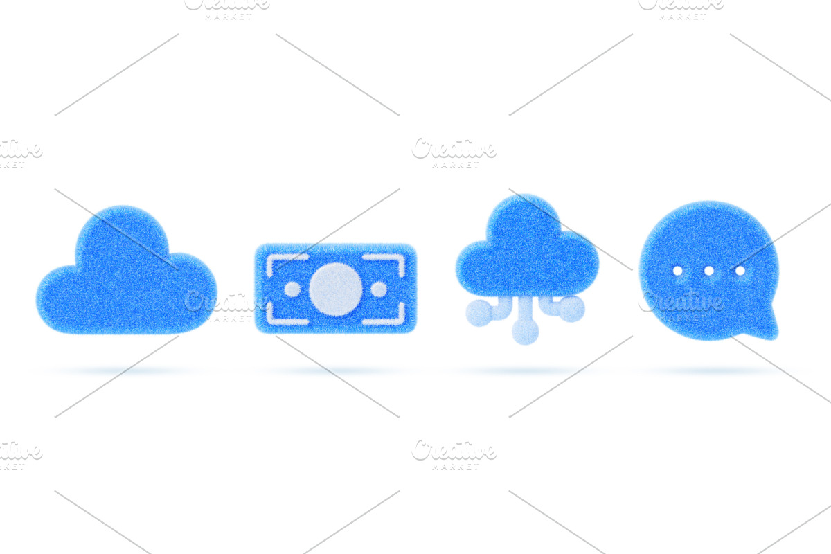 3d set of blue fur fluffy ui icon, a Technology Illustration by Marozhkastudio
